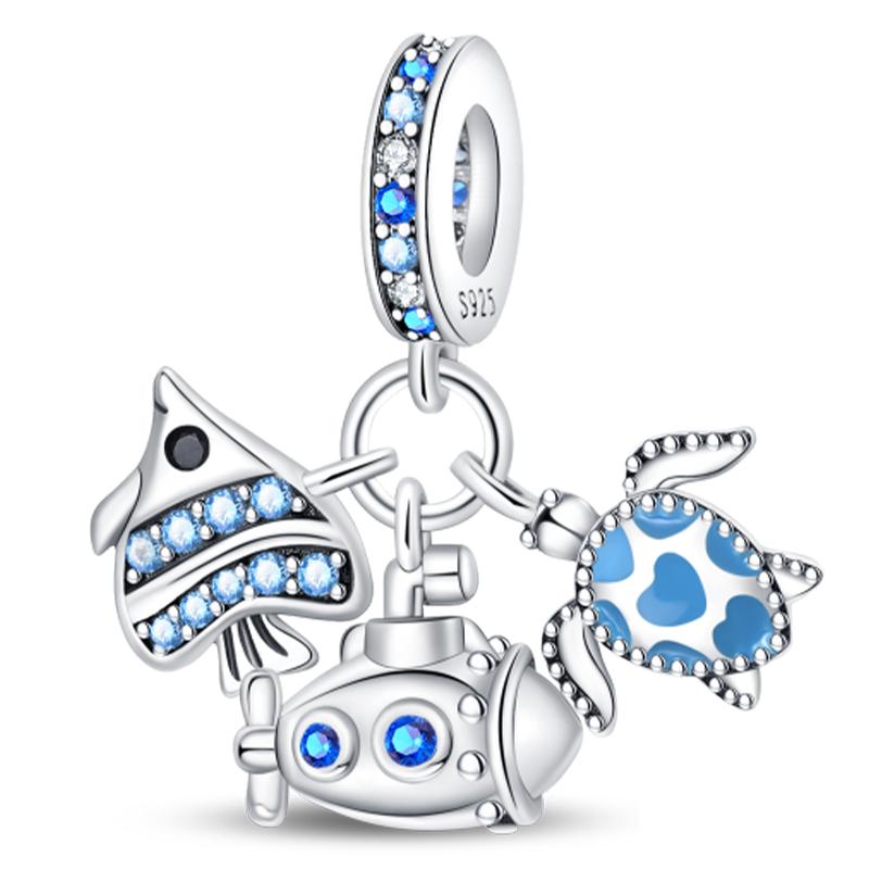 Fashion 925 Silver Summer Ocean World Series Sea Turtle Starfish Crab Octopus Charms Beads Fit 925 Bracelet DIY Jewelry