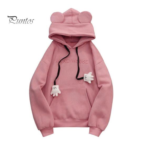 

Осень-зима Женская толстовка с капюшоном с рисунком в виде руки, завязками на ушах, толстыми накладными карманами, свободными длинными рукавами, теплый топ с вышитыми буквами XL розовый