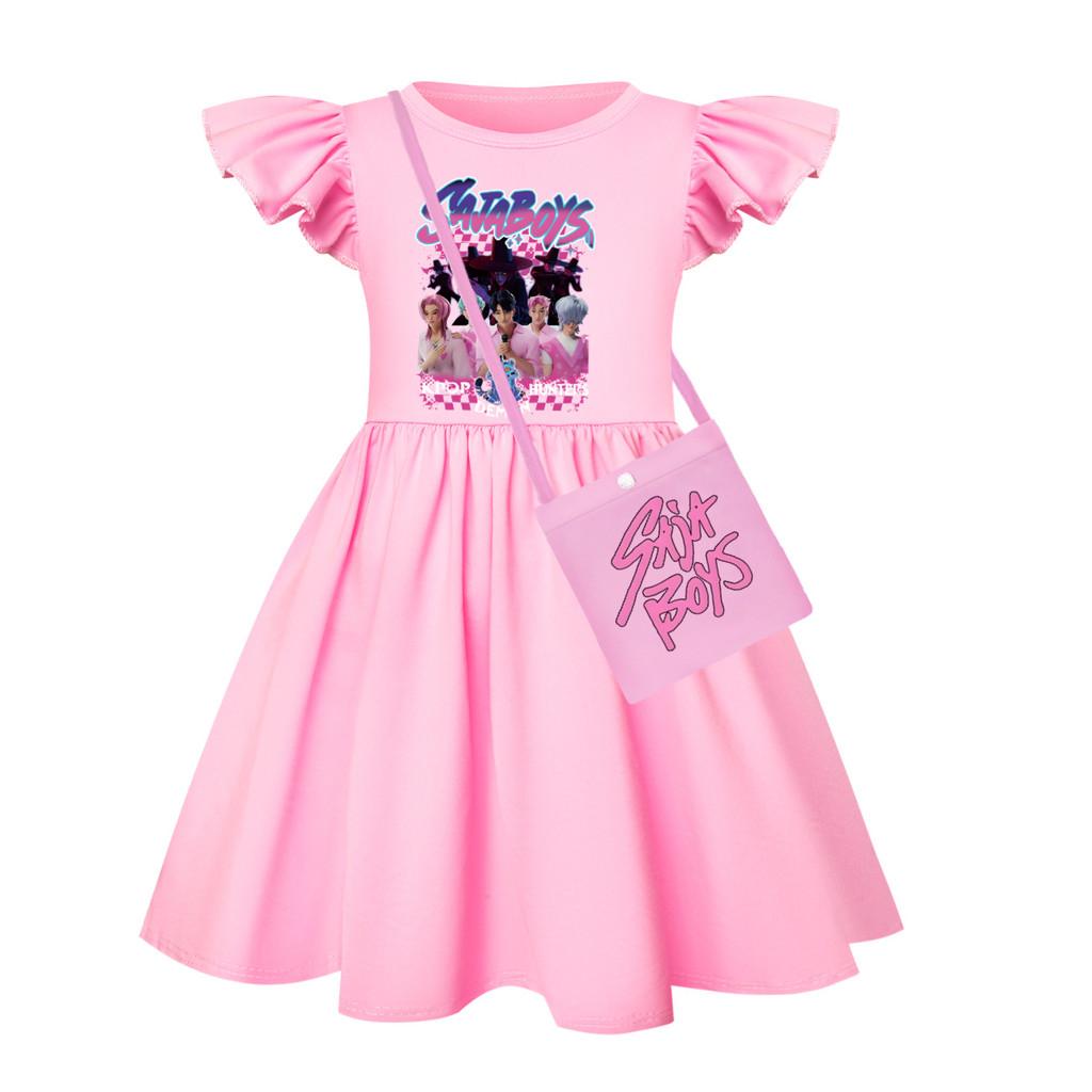 Kpop Demon Hunters Girl Short Sleeve Sleep Dress With Ruffle Hem For Kids Bedroom Wear
