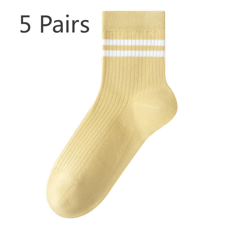 5 Perechi de Șosete Dama de Primăvară și Toamnă Antibacteriene din Bumbac Pur Fără Cusături cu Bare Paralele Medii