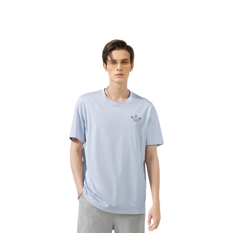 adidas Originals JONES SS TEE T Shirts Men's Light Blue Crew Neck Moderate Straight Fit HS3014