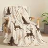 Christmas Vintage Reindeer Forest Flannel Blanket, Soft Warm Polyester Modern Style, All-Season for Napping Camping Traveling