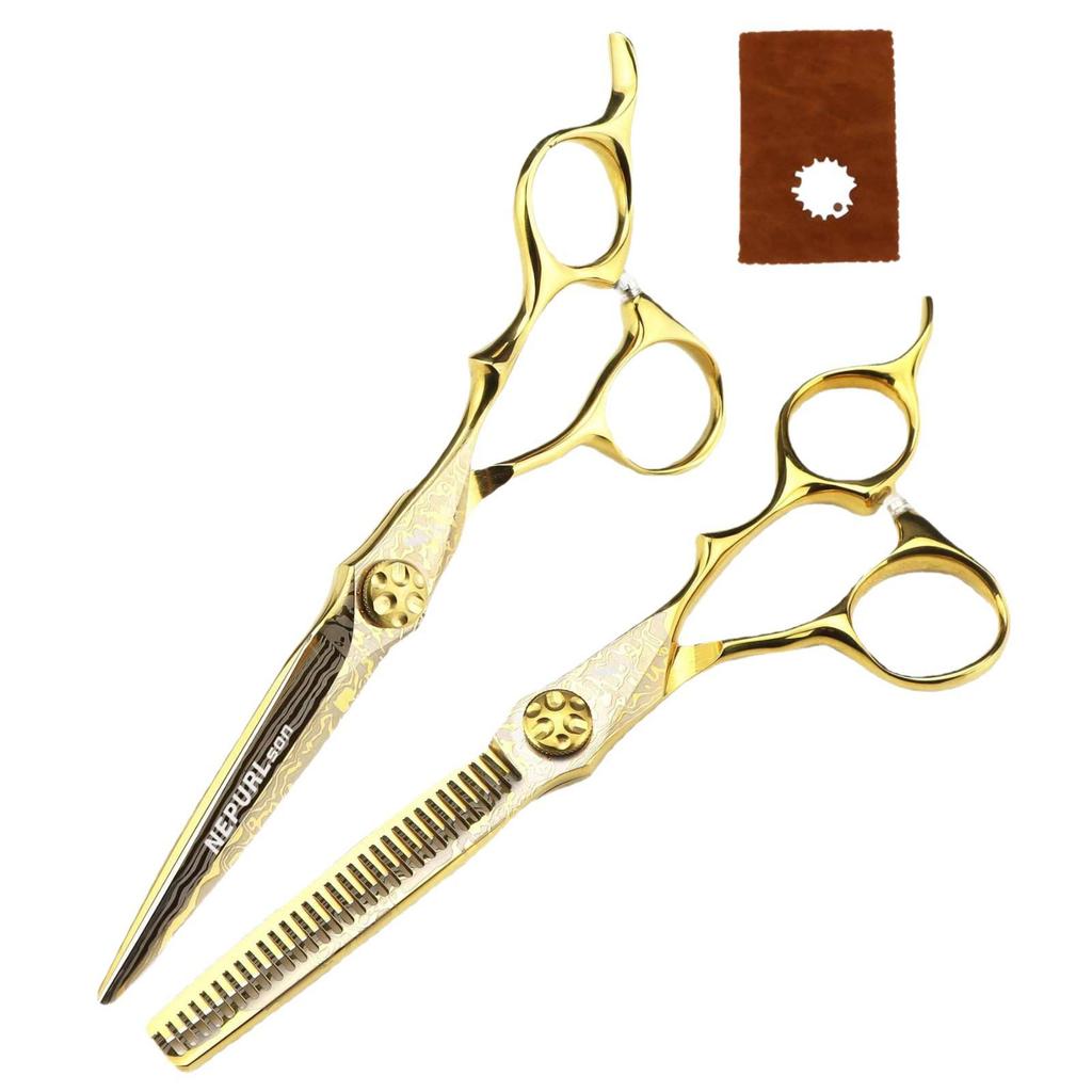 6.0-inch Damascus Hairdressing Scissors Set - Barber Scissors, Straight Shears, Bangs Scissors, Thinning Shears