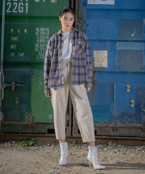 Gachi Loose Fit Basic Wool Shirt With Label Point Check/Loose Fit Check Shirt L