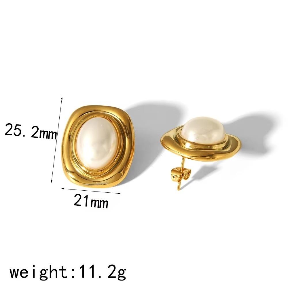 Nature Stone Tiger-eye Earrings Stainless Steel Waterproof Stud Earrings Oval Bead Gold Plated Pearl Earrings Gemstone Jewelry