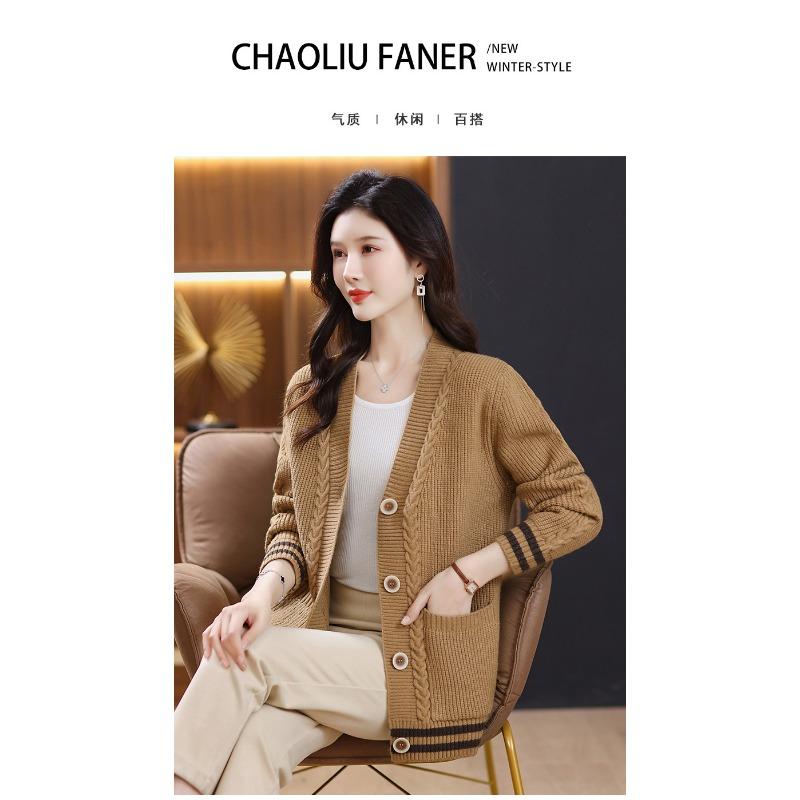 Women S Long Sleeve Knit Cardigan Plus Size Mom Style Casual Outerwear Autumn Winter Sweater
