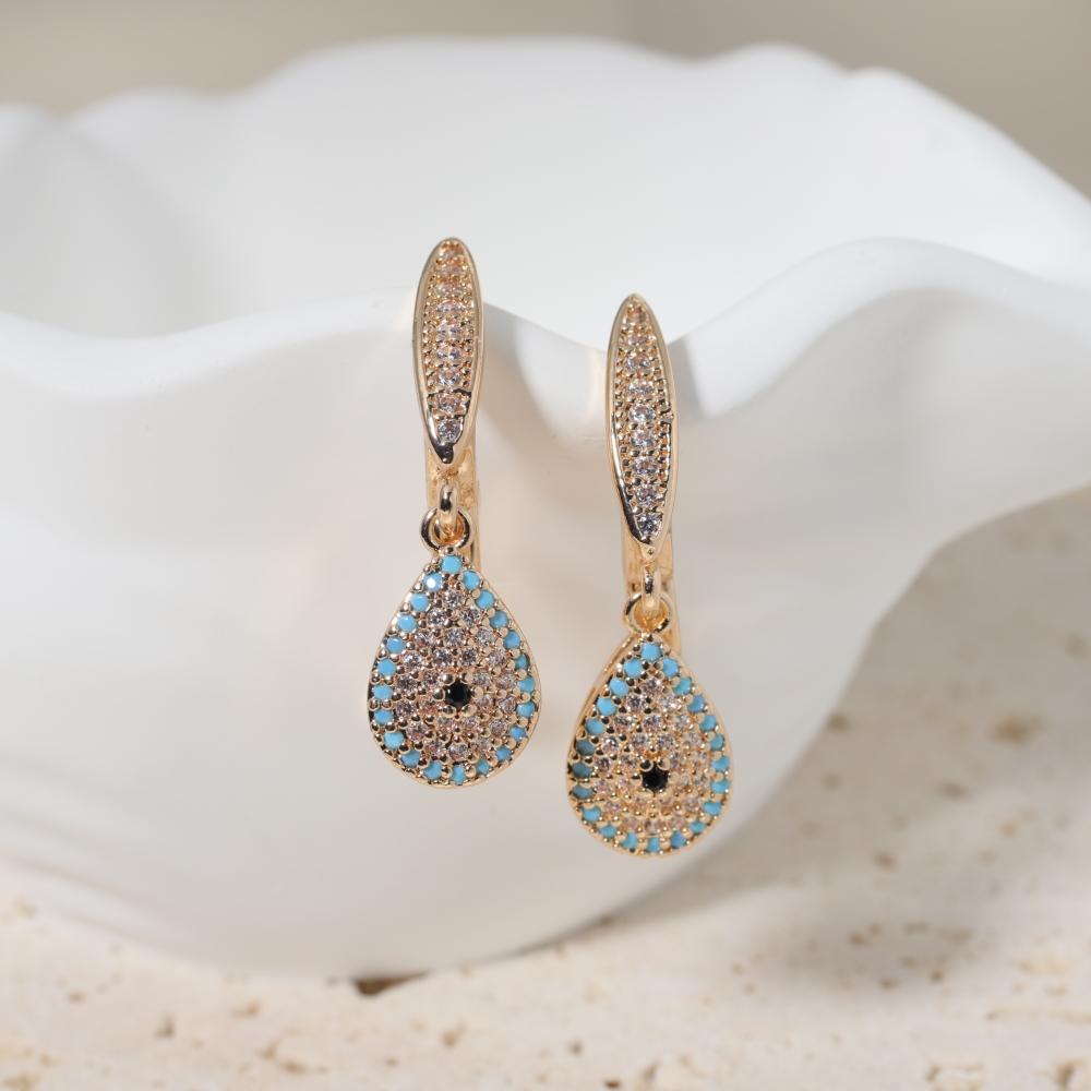 1 Paar Mode Böser Blauer Augen Hängeohrringe für Damen Zirkonia Ohrring Schmuck Hochzeit Party Zubehör