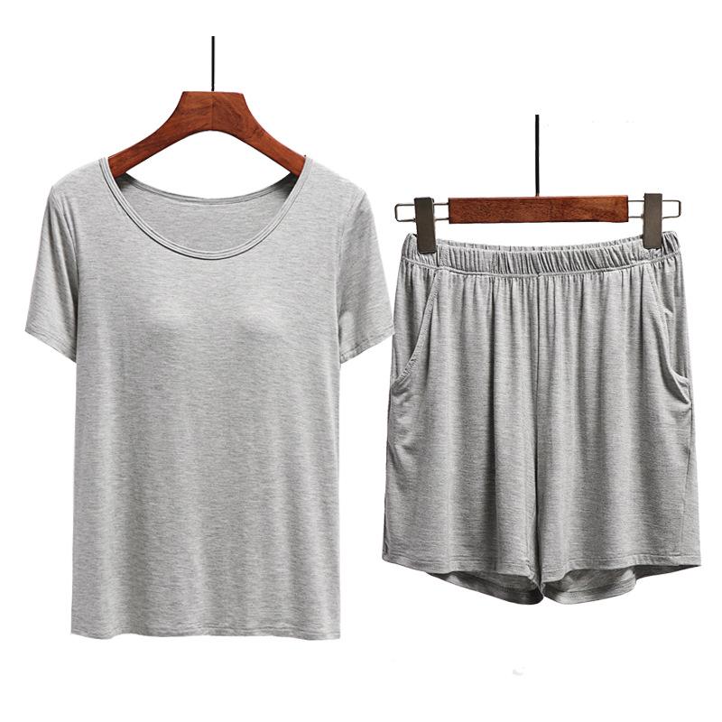 Women's Modal Chest Pad Short Sleeve Pajama Set - Summer Five-Point Shorts