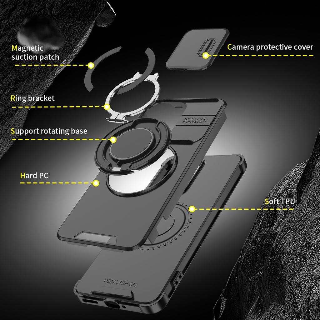 For OPPO A5/A3X Case, Magnetic Camera Cover Phone  Case Cover with 360° Rotating Ring Holder for OPPO A60 5G