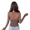 #Summer New Pure Desire Wind Full Diamond Splicing Mesh Long-sleeved T-sleeved Slim and Thin Integrated Woman with Chest Pad
