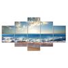 Ocean Beach Sea View Horizon Over Water Canvas 5 Piece Five Panel Wall Print Modern Art Poster Picture Home Decor Gift For Him For Her