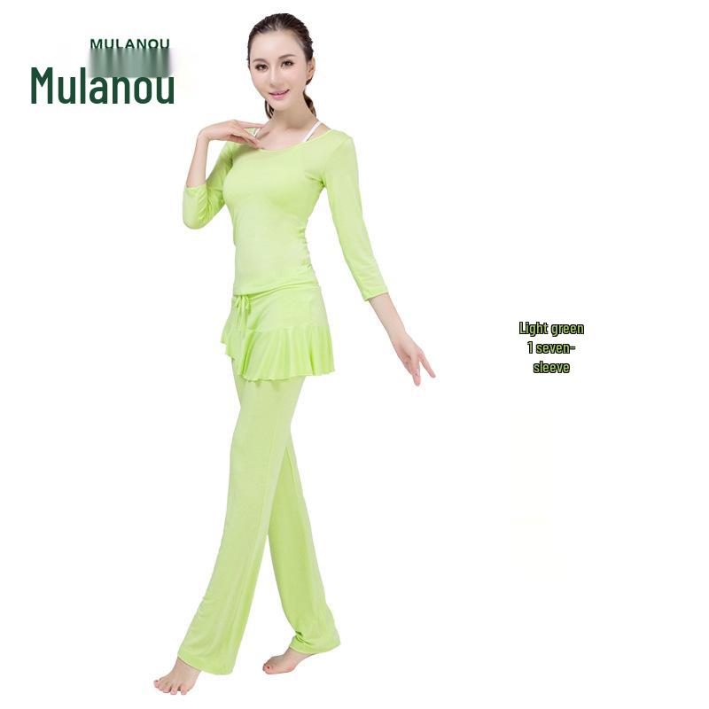 Women's Modal Yoga Set: Short Sleeve Top & Ruffle Hem Skirt with Chest Pad.