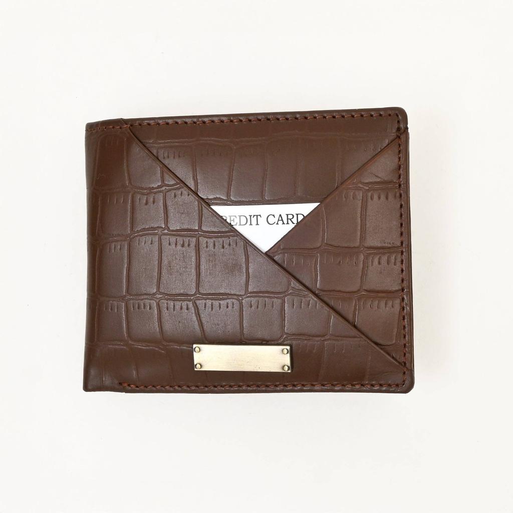 Leather Wallet 1B Brown -Croc-Look Nappa Leather Men's Wallet with Coin Pocket & 6 Card Slots