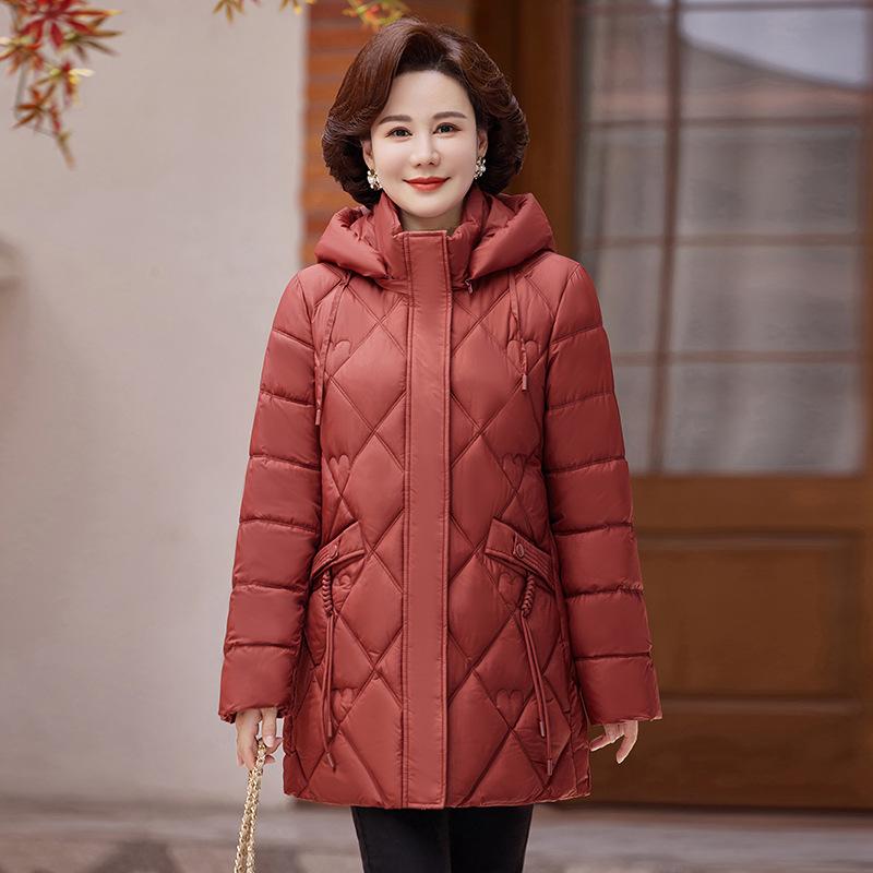 

2025 Хлопковая куртка средней длины Зимняя хлопковая одежда Зимняя одежда Новая однотонная куртка Теплая и утолщенная стеганая куртка 5XL кирпич красный
