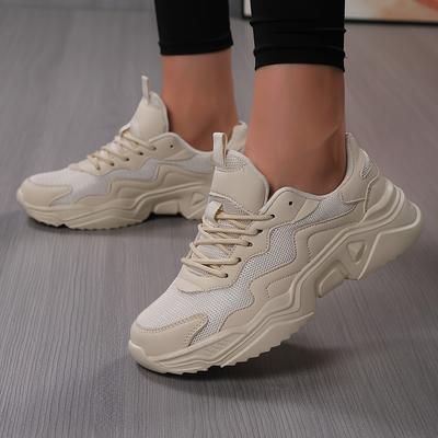Pantofi de sport ocazional pentru femei, la modă pentru fete, pantofi albi, cu șireturi, cu platformă, confortabile, ușoare, cu plasă.