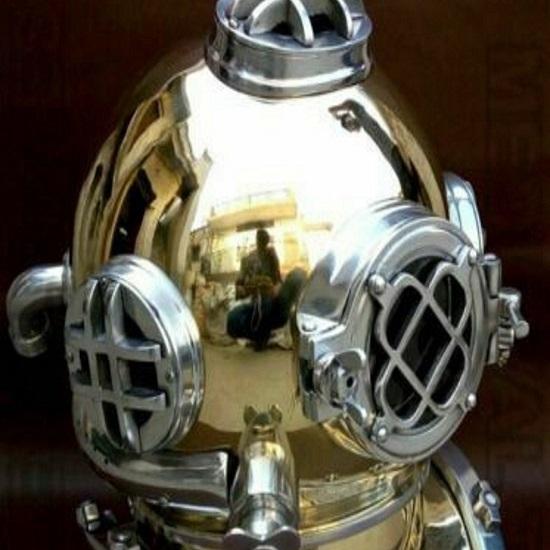 US Navy Taucherhelm, Glänzender Mark V Marine Scuba Taucherhelm 45,72 cm, Tiefsee Marinehelm Dekorative Nachbildung