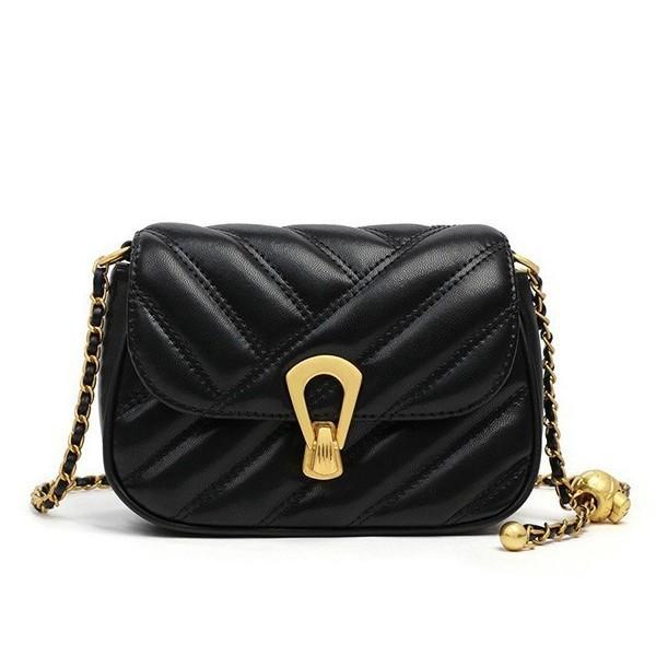 New Women's Bag Fashion Quilted Small Gold Ball Chain Bag Ins Versatile Small Square Bag Solid Color Single Shoulder Crossbody Bag