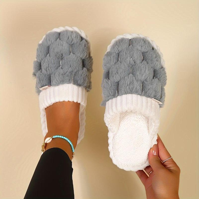 New Faux Fur Slippers Casual Slip On Plush Lined Comfortable Indoor Home Slippers