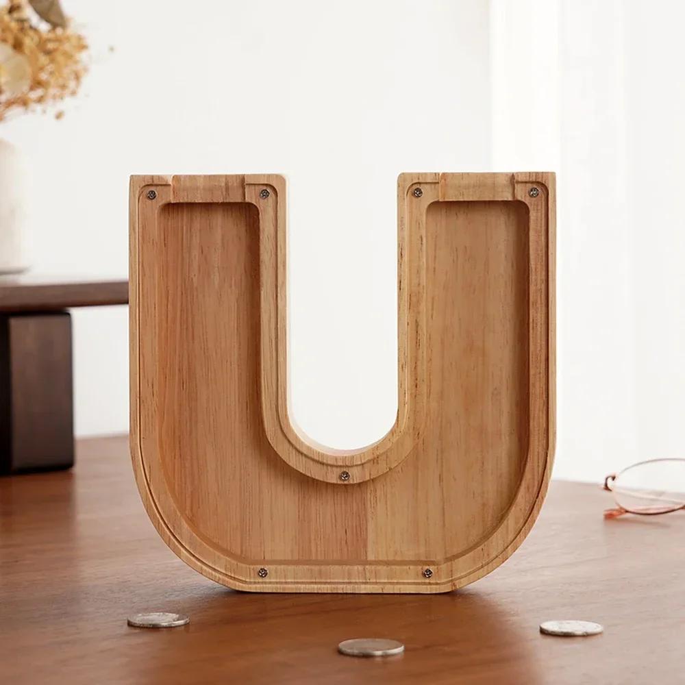 Wooden 26-letter English Letter Piggy Bank In Stock Children's Small Toy Storage Box Transparent Acrylic Piggy Bank Home Decor