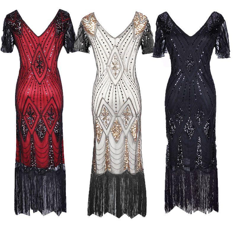 Beaded Womens Sequins Sleeveless Cocktail 1920s Dress Party Evening Gown Prom