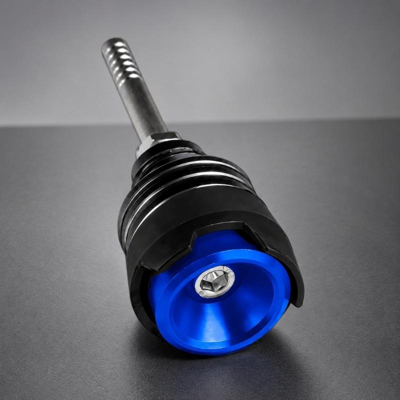 Threaded Motorcycle Oil Dipstick with Top Tool Socket, Aluminum Construction and Anodized Finish for Routine Checks