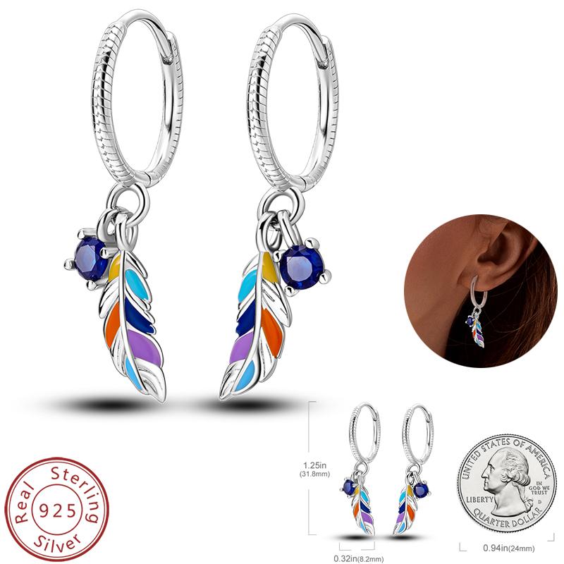 Real 925 Silver Palm Devil's Eye Feather Dream Catcher Design Luxury Earrings Fit For Engagement Fine Jewelry Gifts