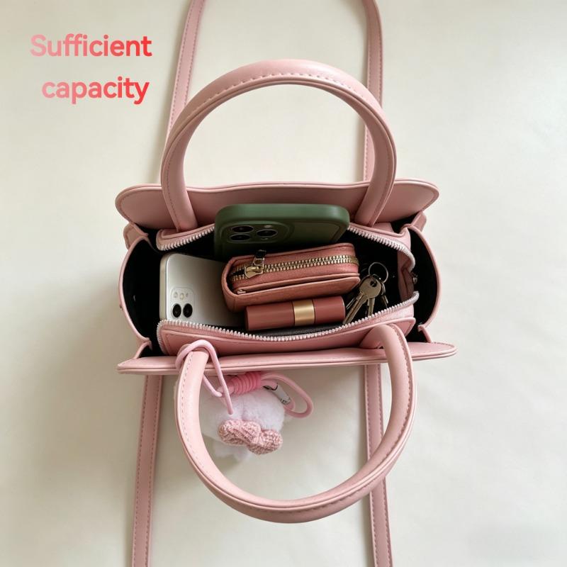 Miniso Fashionable Women's Shoulder Bag Plaid Pattern Women's Shoulder Bag with Pink KT Cat Pendant