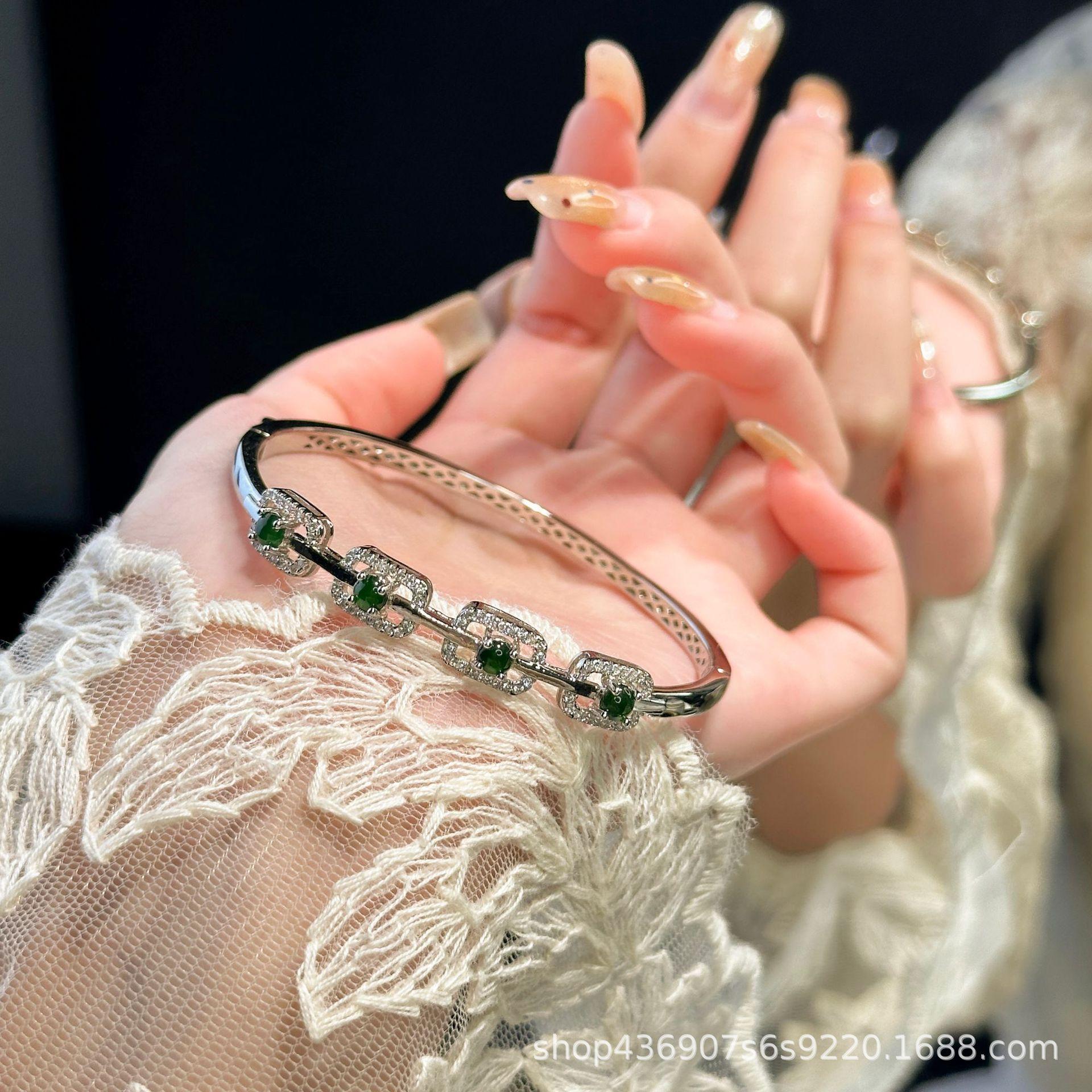 Natural dangerous material sterling silver s925 bracelet female new Chinese retro temperament personalized niche design geometric light luxury