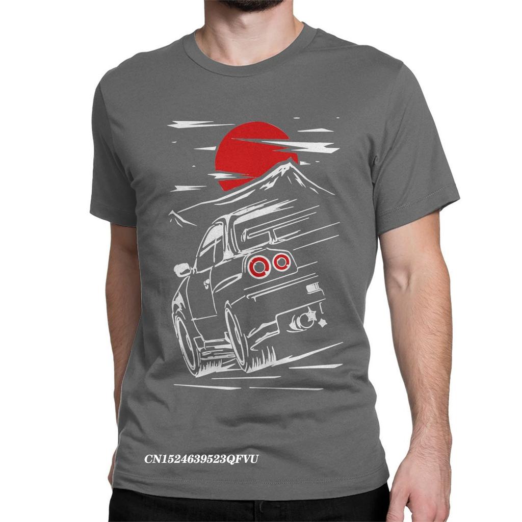 New Men T-Shirts Car Vintage Premium Cotton Tee Shirt Japanese Print Tops T Shirts Clothes