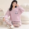 Women's Casual Sweet Pajama Set: Long Sleeve Round Neck with Pants, Versatile for Indoor and Outdoor Wear in Spring, Autumn, and Winter.