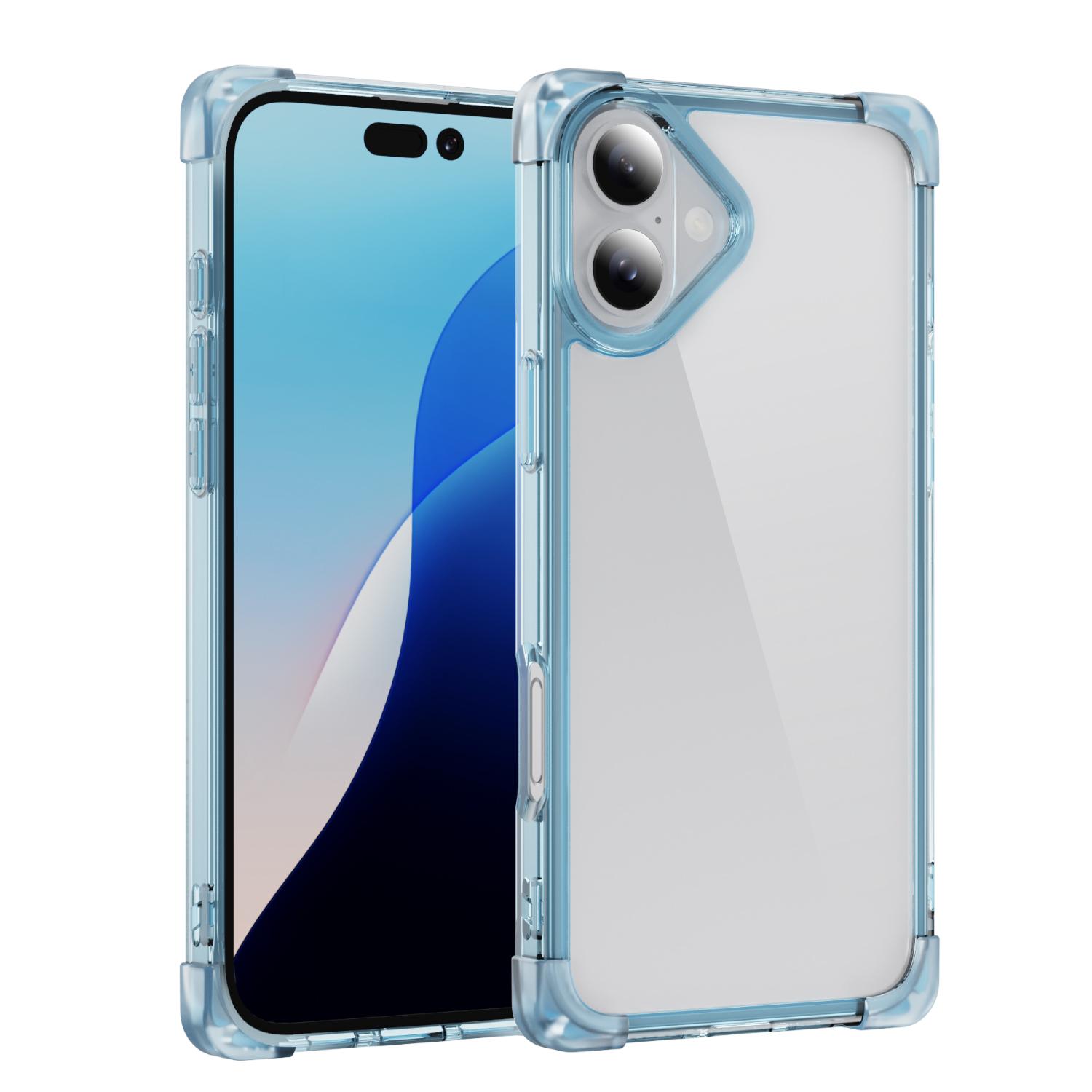 

For iPhone 16 Plus Case Reinforced Corners TPU+Acrylic Clear Phone Back Cover Transparent Blue