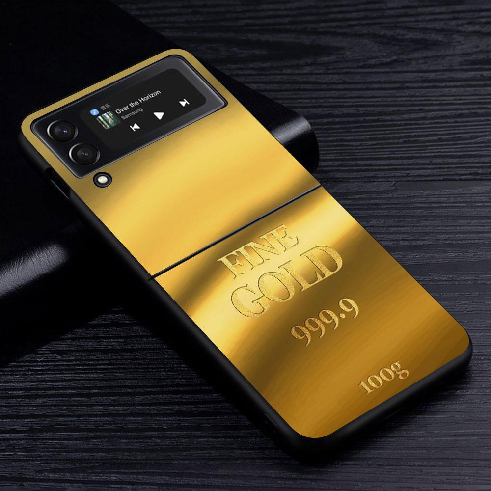 Fine Gold Pattern Printing Case for Samsung Galaxy Z Flip4 Flip3 5G PC Hard Cell Phone Shell Z Flip 4 3 Black Coque Zflip4
