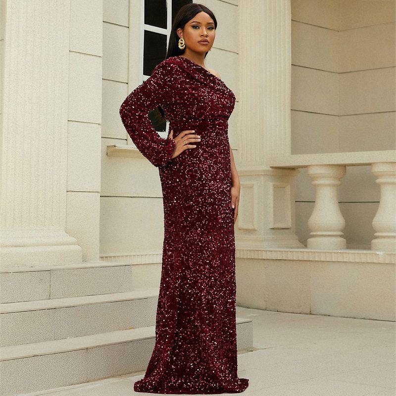 Plus-Size Gown for Curvy Women, Long-Sleeve Mermaid Evening Dress for Weddings, Banquets, and Birthdays, Sexy Evening Gown