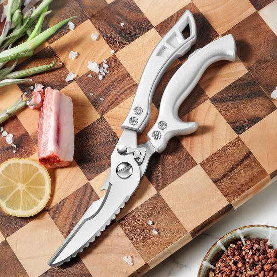 Heavy-Duty Kitchen Shears with Spring-Loaded Handle, Stainless Steel Poultry Scissors for Chicken Fish Ribs, 6-in-1 Multi-Tool with Bottle Opener &