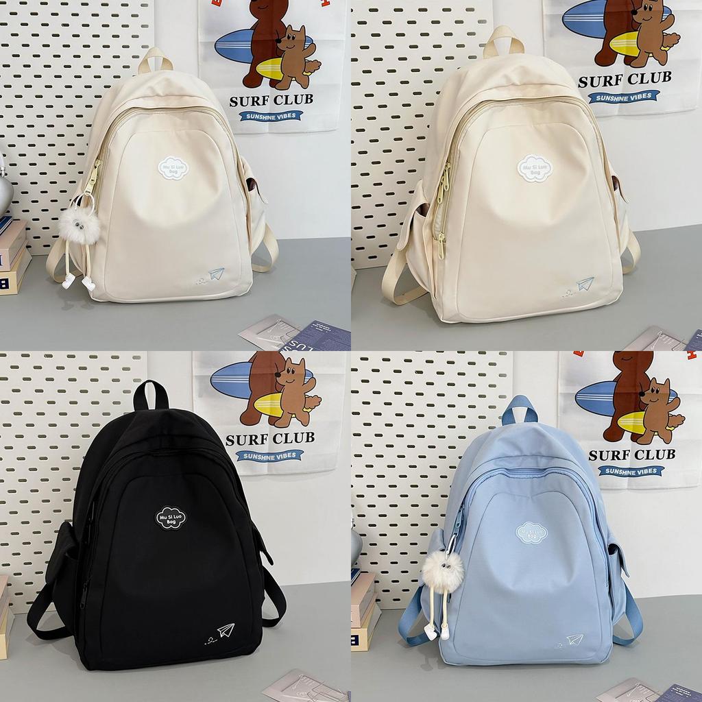 Simple Pure Color Student Backpack With Padded Shoulder Straps For Girls