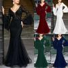 Elegant 2025 Black Lace Embroidered Fishtail Evening Dress for Women