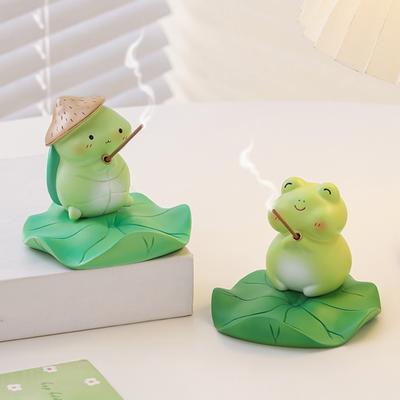 Frog/Tortoise Incense Stick Holder with Lotus Leaf Phone Holder Cute Resin Desk Ornament for Home Office Table Shelf Decor