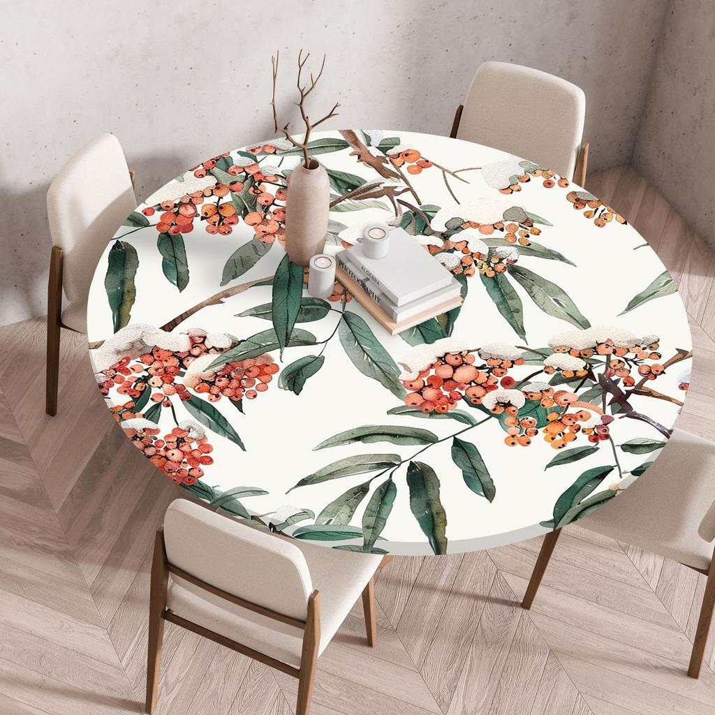2025 Neue passgenaue runde Tischdecke mit Blumenmuster - Wiederverwendbar Wasserdicht Fleckenresistent Elastischer Rand für Zuhause Esstisch Hochzeitsdekoration