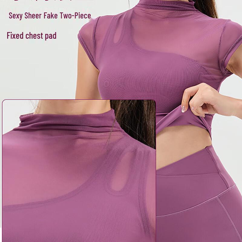 OEING Women's Off-Shoulder Mesh Yoga Sports Top