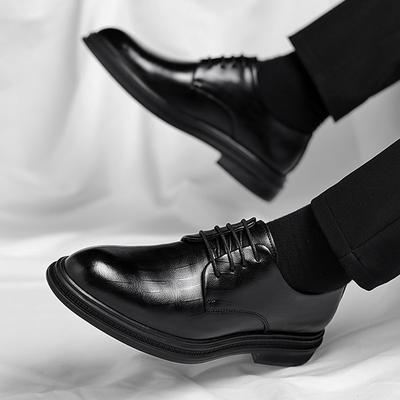 Men's Shoes Classic Black Business Dress Shoes 6CM Height Increase Leather Shoe Luxury Wedding Shoe Lace Up Oxford Shoes for Men