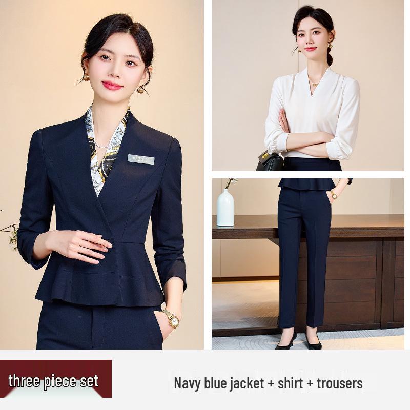 Chic Professional Women's Skirt Suit - Elegant Spring/Autumn Beauty Salon Front Desk Uniform