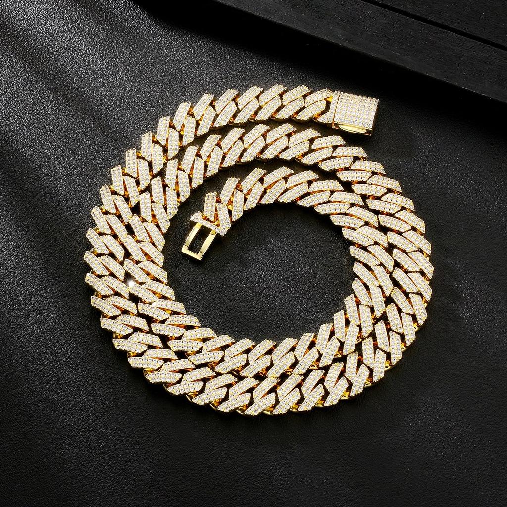 Cuban Link Chain Zirconia Square Miami K14 Gold CZ Hip 46cm KRKC&CO Necklace, 12mm, Style, Plated, Diamond, Men's Necklace, Choker, Hop, Dancer,
