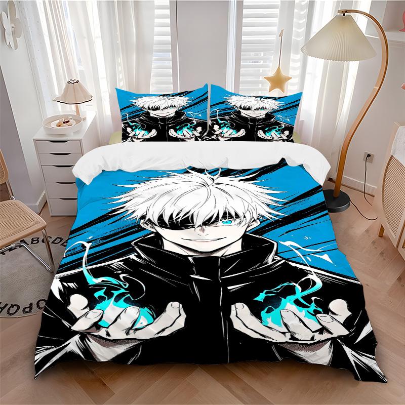 Blue Flames Manga Hero'S Power Print 3Pcs Bedding Setduvet Cover With 2 Bedropillowcase Home Birthday Gift