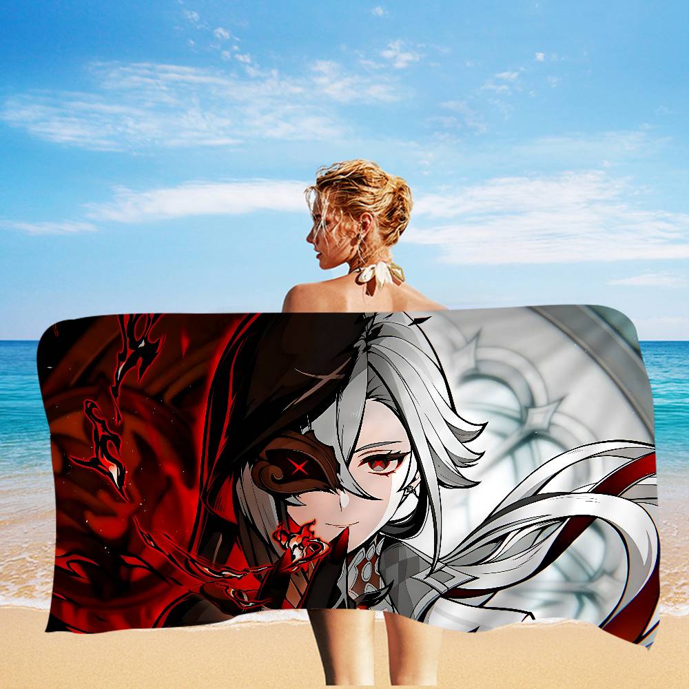 Genshin Impact Arlecchino Beach Towel Colorful Bath Towels for Girl Microfiber Quick Dry Sand Free Beach Yoga Gym Pool