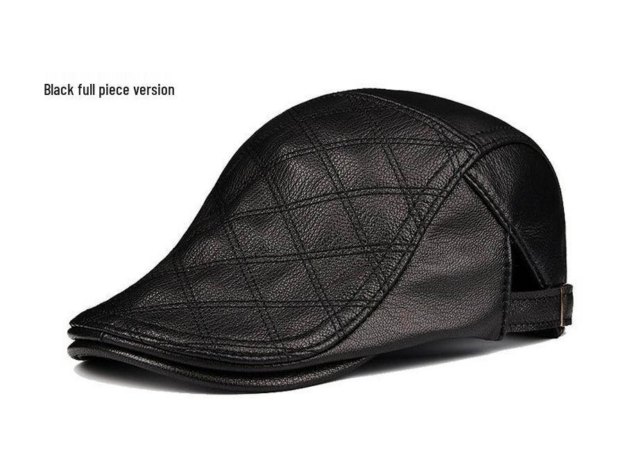 Men's Lambskin Leather Flat Cap - Autumn/Winter Warm Beret for Middle-Aged & Elderly