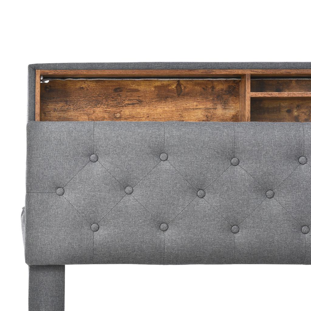 Upholstered Bed Double Bed Storage Headboard Bed with LED Lighting Bed Frame Slatted Frame made of Wood,140*200CM Grey (With Mattress)