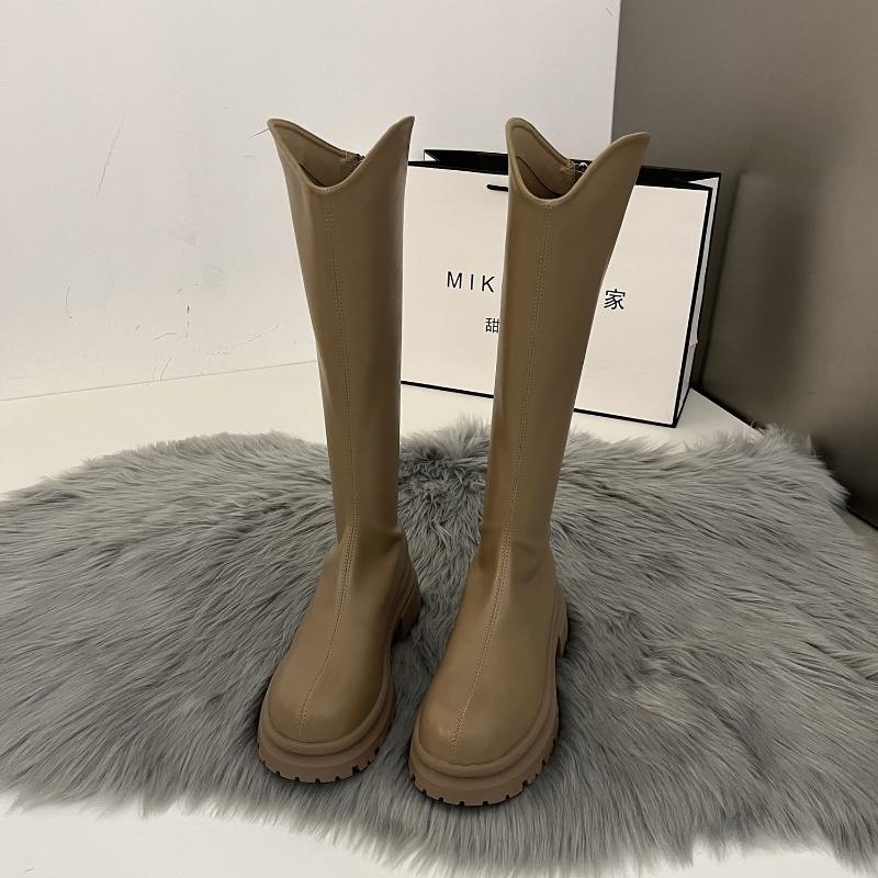 Stivali retrò colorati da donna Stivali al ginocchio Stivali lunghi da cavaliere alla moda con cerniere posteriori Tacchi quadrati Autunno Inverno Scarpe da donna