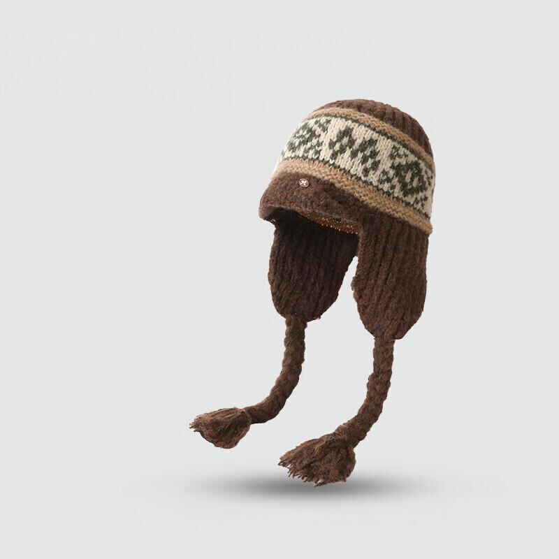 LCsanyp Вязаная зимняя шапка с ушками в стиле Fair Isle One Size (56-59cm)