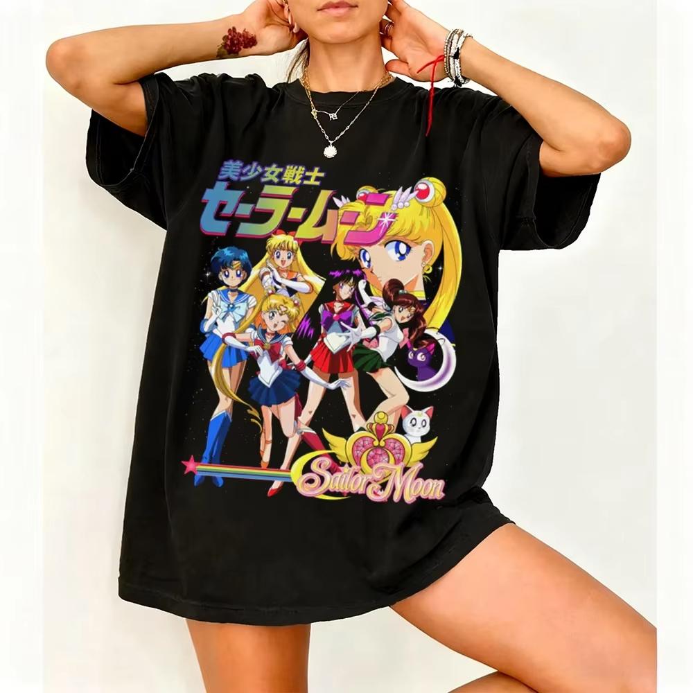 Sailor Moon Retro Jaren 90 Anime Grafisch T-shirt Zomer Katoen Unisex Dames Tee Streetwear Casual Trend Korte Mouw Koppel Hip Hop Top