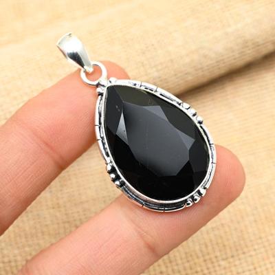 Black Spinel Gemstone Handmade 925 Solid Sterling Sliver Jewelry Pendant For Her